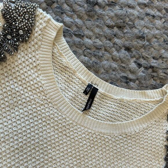 Maurices Women's Large Sweater Cream Knit Jeweled - Picture 2 of 2